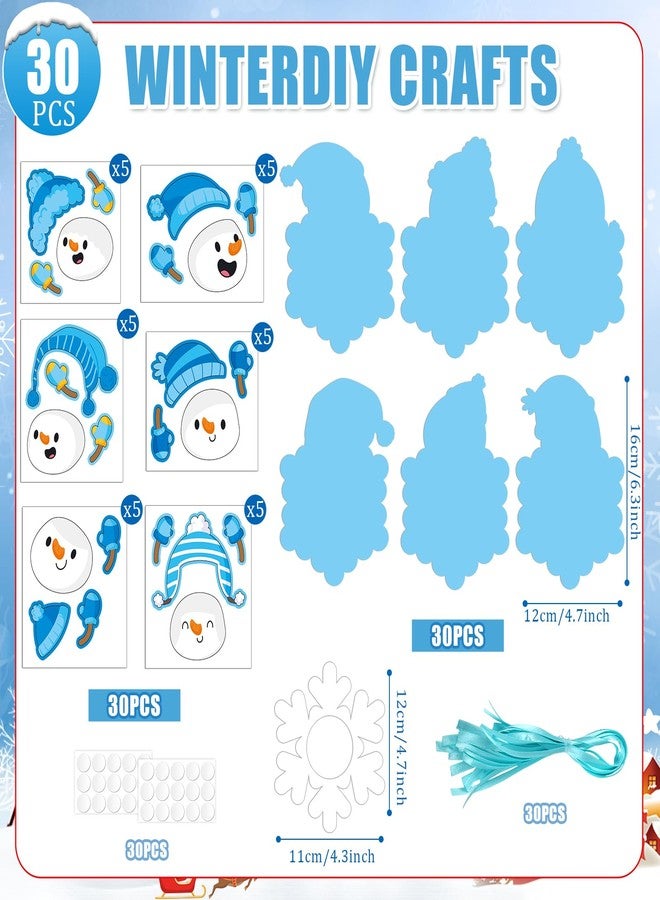 Lonfliness 30 Set Winter Snowman Picture Ornament Craft Kit for Kids Winter Snowflake Picture Frame Craft Christmas Hanging Ornaments for DIY Photo Home Activities Xmas Holiday Party Decorations Gifts - Image 2